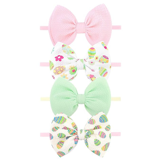 Easter Girls Headbands Bows for Toddler Girls Easter Bunny Ears Hair Bow Baby Girl Headbands with Bows Rabbit Egg Infant Easter Gifts 4 pcs