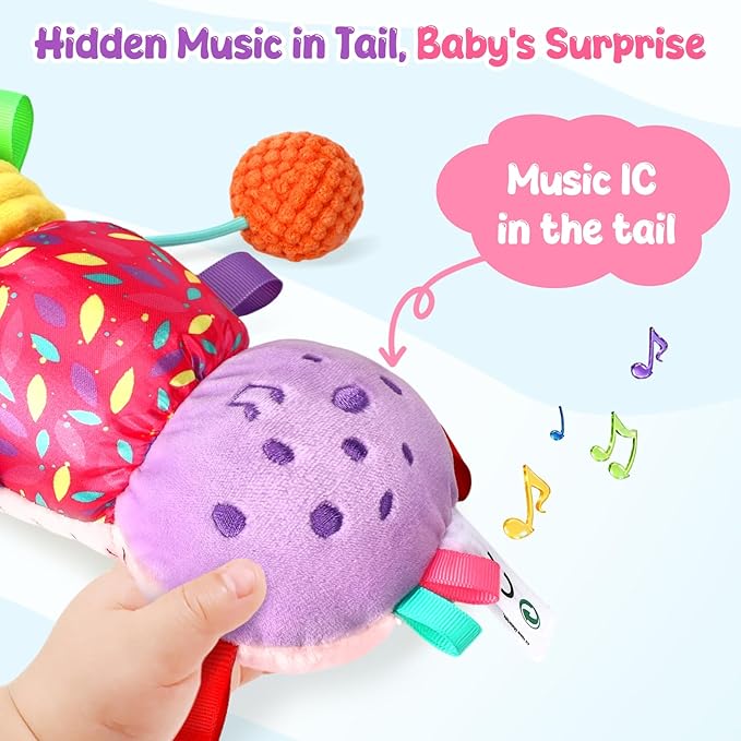 Musical Caterpillar Baby Toys 0-6 6-12 Months, Multi-Functional Sensory Tummy Time Toys for Newborn Infants Boys & Girls, Developmental Stuffed Animal Toys, Baby Shower & Baby Gifts
