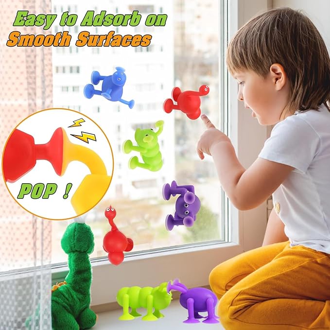 Toddler Suction Cup Bath Toys, Easter Basket Stuffers Animal Bath Toys for Kids Ages 1 2 3 4 5 Mold Free Bathtub Window Building Toys Christmas Stocking Stuffers Boys Girls Large Egg Container