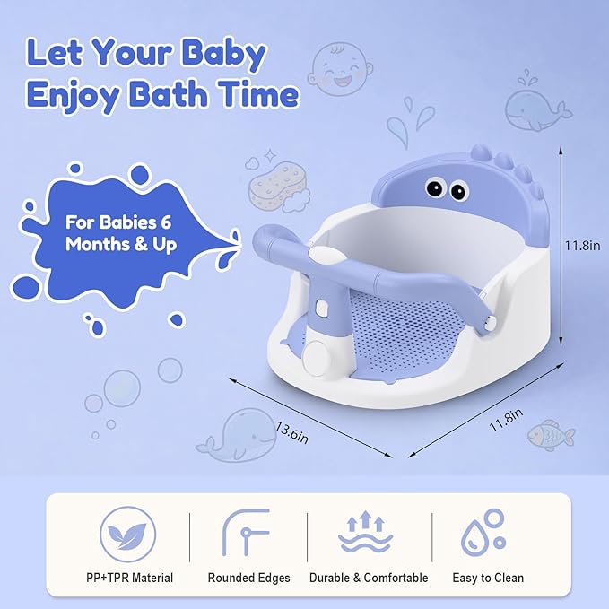 Baby Bath Seat for Babies 6 Months & Up Sitting Up | 360° Stable Toddler Bath Chair with One-Touch Button | Baby Bath Tub Seat with Suction Cups | Open Design, Compact, Detachable, Non-Slip(Blue)