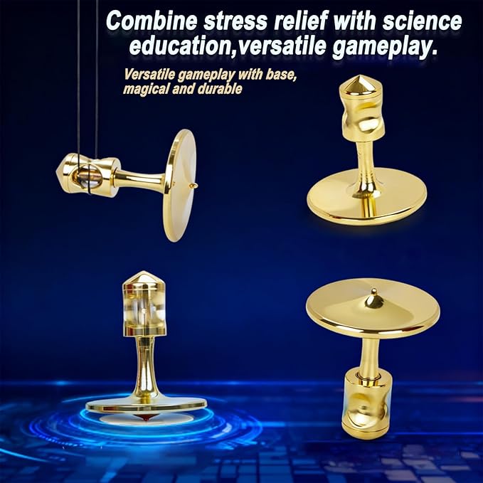 Gyroscope, Long-Lasting Spin,Anti-Gravity Spinner Toys,Physics Toys,Precision Gyroscope,Metal Anti-Gravity Spinning Top Balance Toy,Educational Gift, Premium Fidget Toy. (Champagne Gold, Medium Size)