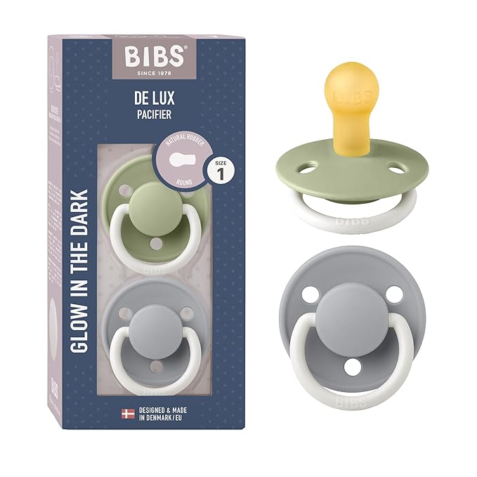 BIBS Pacifiers - De Lux Collection | BPA-Free Baby Pacifier | Made in Denmark | Set of 2 Sage Night/Cloud Night Color Premium Soothers | Size 0-6 Months