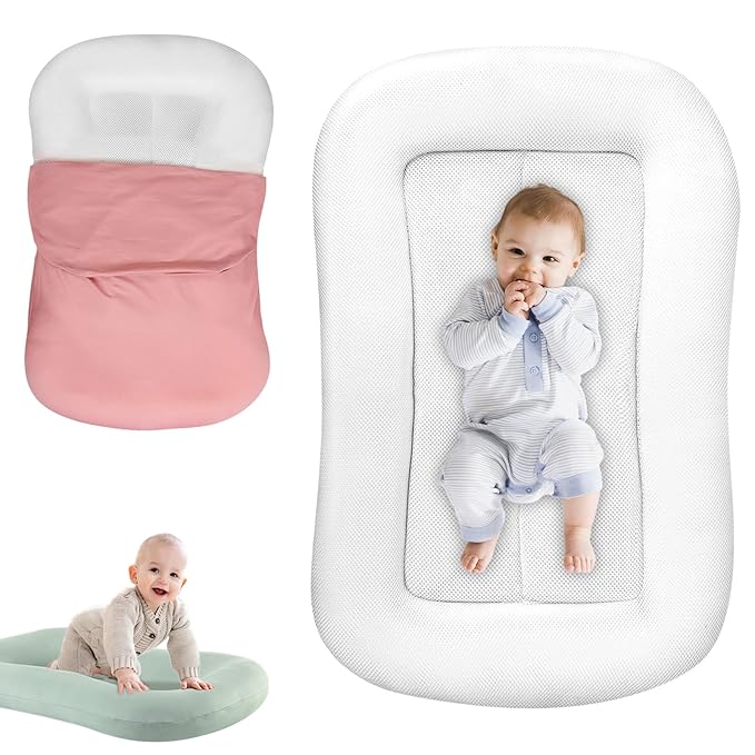 Baby Lounger Soft Organic Cotton Breathable Lounger for Newborn, Infant Lounger for Home and Travel (Pink Color)