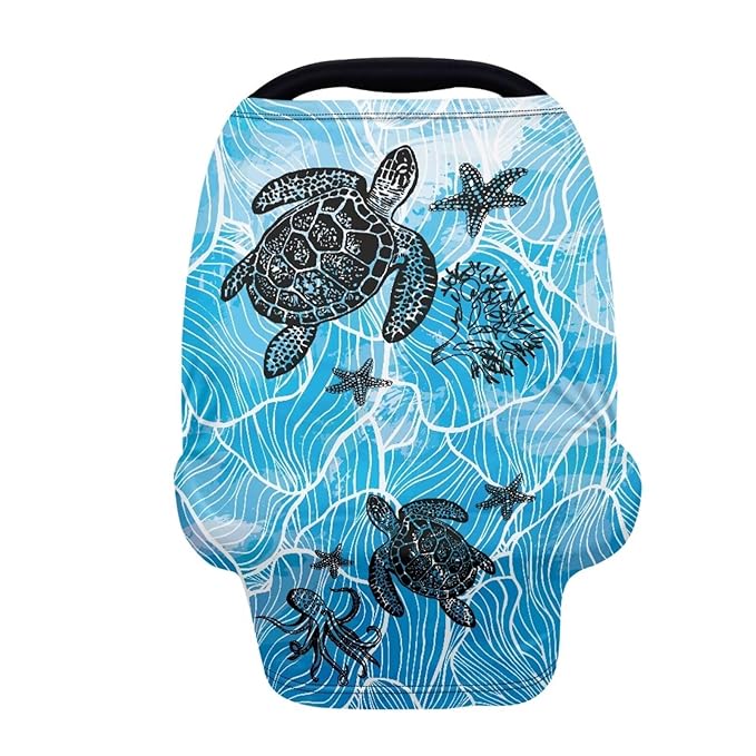 Sea Turle Car Seat Covers Multi-Use Nursing Cover for Baby Infant,Carseat Canopy,Soft Breastfeeding Covers Baby Nursing Cover Easy to Install