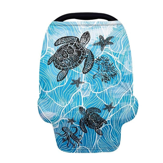 Sea Turle Car Seat Covers Multi-Use Nursing Cover for Baby Infant,Carseat Canopy,Soft Breastfeeding Covers Baby Nursing Cover Easy to Install