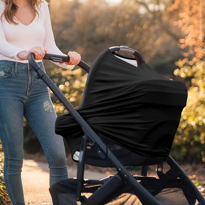 Solid Color Car Seat Nursing Breastfeeding Cover, Multi Use Cover Cozy Carseat Canopy Cover, Infant Babies Stroller Cover,Ultra Soft Stretchy Nurse Gifts - Black Breastfeeding Cover