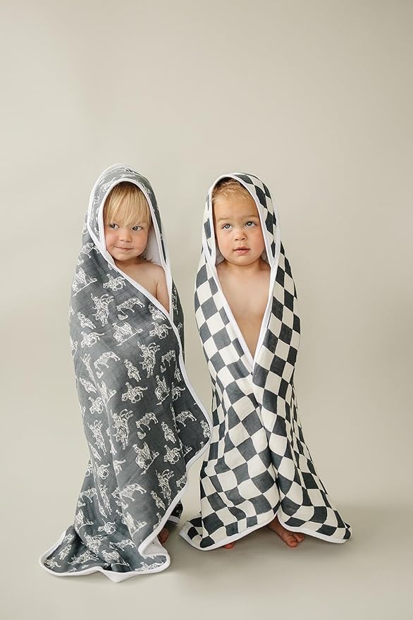 Mebie Baby Muslin Hooded Towel, Wild West, Cute Hooded Baby Bath Towel for Newborn, Infant & Toddler, Modern Baby Towels and Washcloths for Boy & Girl, Floral & Pattern Hooded Baby Towels