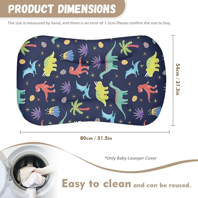 Cartoon Dinosaur Baby Lounger Cover for Boys Newborn Lounger Pillow Covers Soft Breathable Infant Nest Slipcover 31.5'' x 21.3'' Fits Most Standard Baby Loungers