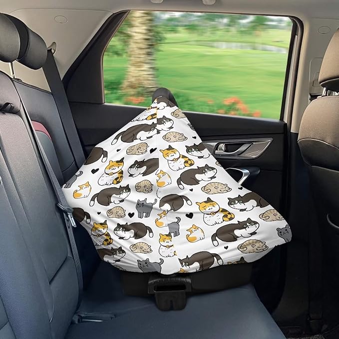 GIFTPUZZ Cute Cats Nursing Cover for Breastfeeding Car Seat Covers for Babies Blocks Sunlight Ultra-Soft Car Seat Canopy Breathable Multipurpose Design Light Blanket Stroller Cover