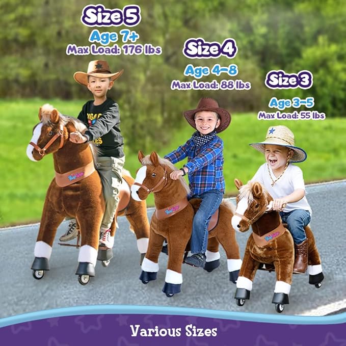 PonyCycle Riding Horse Toy with Brake, Sound Mechanical Pony Classic Model U Brown Giddy up Pony Plush Walking Animal Size 3 for Age 3-4 Years - Ux324