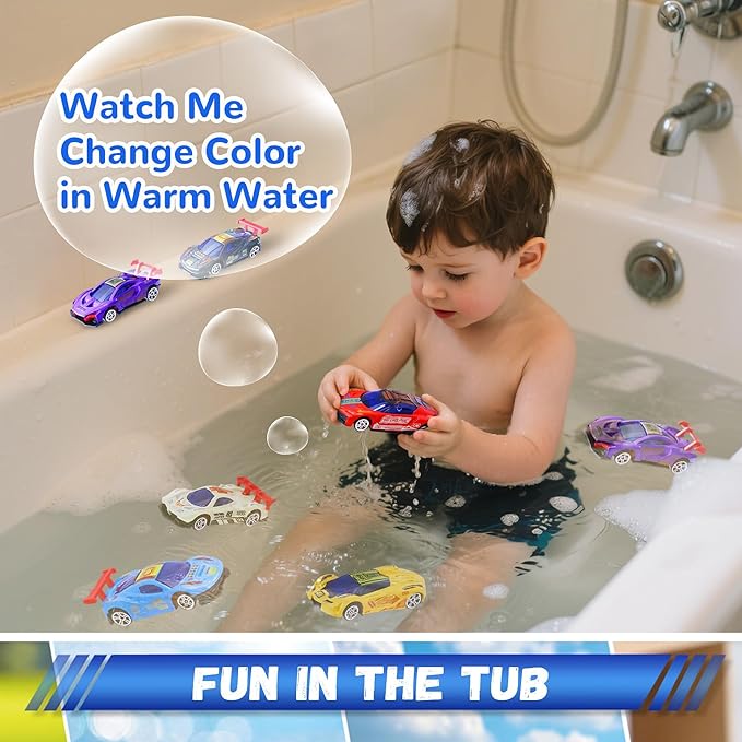 Color Change Race Car Series - 6pcs Mini Color Change Sports Car Toy,Vehicle Bath Toy Set,Bathtub Water Table Toy,for Easter Fillers,Goodie Bags Fillers,Themed Party,Carnival Prize for Kids 3+