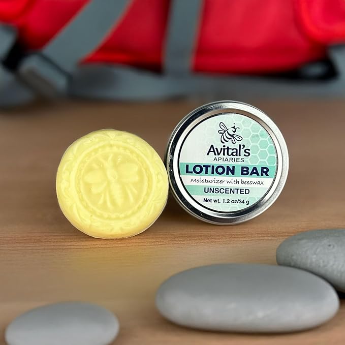 Avital's Apiaries Unscented 1.2 oz Beeswax Lotion Bar – Solid Body Butter Bar for Sensitive Skin – Natural Moisturizer with Shea Butter & Avocado Oil – Plastic-Free Skincare