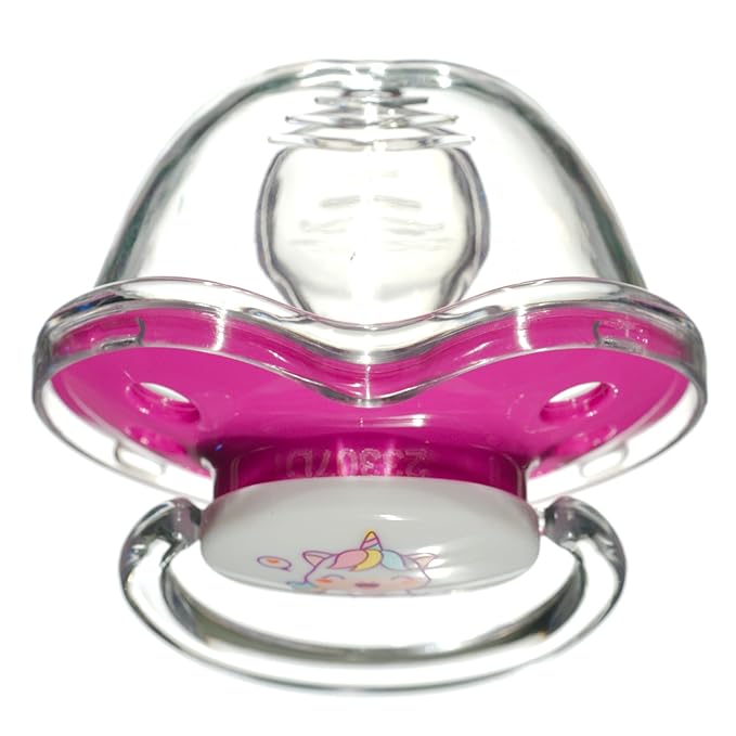 Playtex Baby Binky Orthodontic Pacifier with Snap-On Cover, Air Comfort Shield, Medical Grade Silicone, Up to 6 Months, Pink & Purple (2 Count)