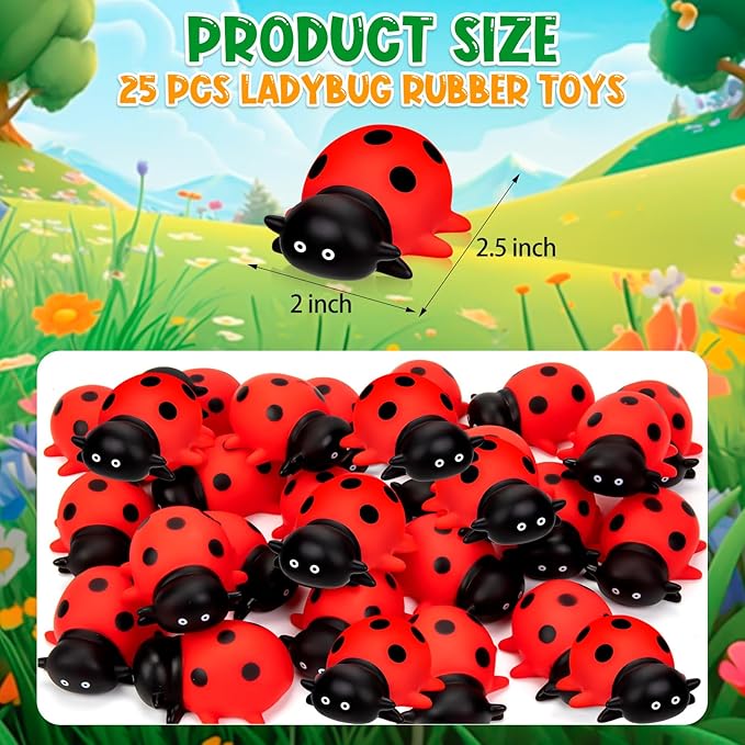 25Pcs Mini Ladybug Toys, Lady Bugs Realistic Bath Animals, Ladybug for Floating Bathtub Toys Summer Birthday Gathering Decorations