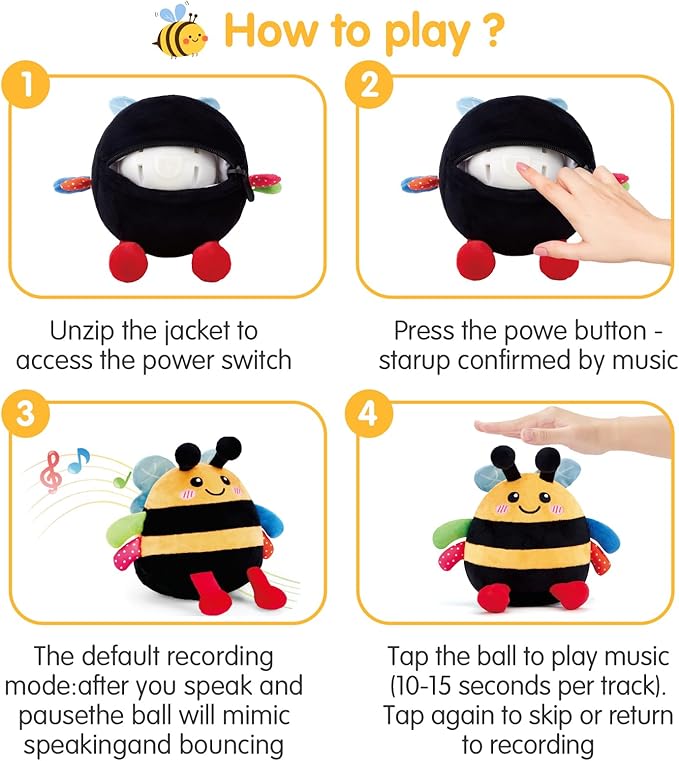 hahaland Baby Toy for 6 + 12 18 Months – Crawling Musical Dancing Bouncing Learning Bee Plush, Interactive Tummy Time Toy for 1 2 3 Year Old Boys Girls Baby Easter Basket Stuffers