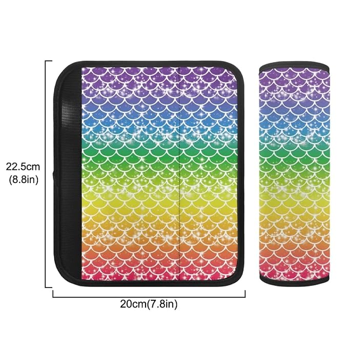 ENLACHIC Baby Car Seat Belt Cover, Cute Dinosaur Print Car Seat Shoulder Strap Pads, Infant Car Seat Cushion Safety Seatbelt Protector for Kids Boys Girls,Rainbow Fish Scale