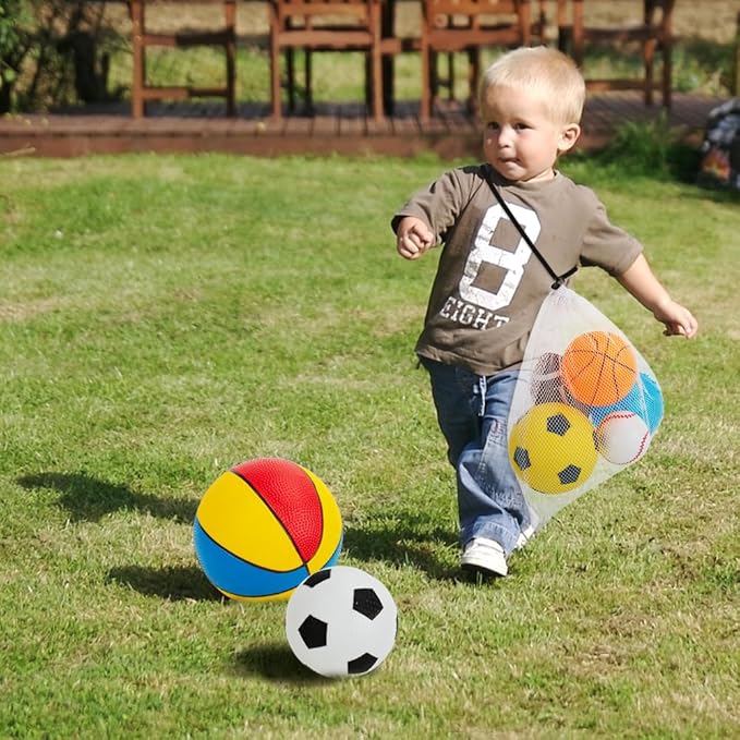 Balls for Toddlers 1-3,Toddler Sports Toys,Set of 7 Kids Ball Soft Foam Baby Sports Balls- Soccer Ball Basketball Baseball Rugby Bounce Ball Playground Indoor Outdoor Toys Gifts,with Free Bump/Bag