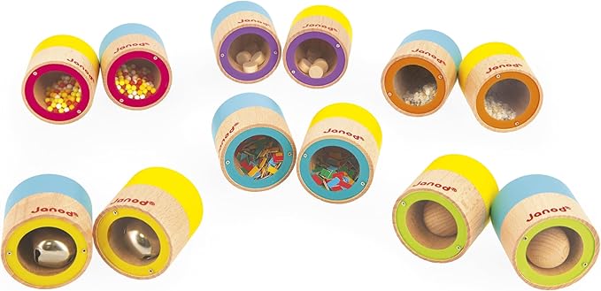 Janod Sensory Game Memo - 12 Sound Blocks with 6 Sounds to Be Combined in Pairs - Develops Hearing and Hearing Memory - Awaken Senses - Wooden Toy - from 3 Years - J05309, J05309, Multi-Coloured