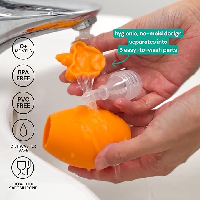 oogiebear: Baby Nasal Aspirator - Safe Booger & Earwax Remover for Newborns, Infants, Toddlers - Better Syringe, Airtight Suction, Nose Sucker - Essential Baby Stuff, Diaper Bag Must-Haves, Orange