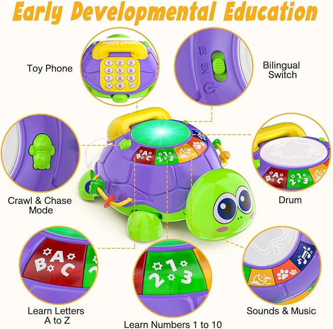 INNOSKY Baby Toys 6-12 Months, Musical Turtle Crawling Tummy Time Development Light up Infant Toys 12-18 Months, Bilingual Educational Boy Girl Gifts Toy for 3-6 4 5 7 8 9-12 Month