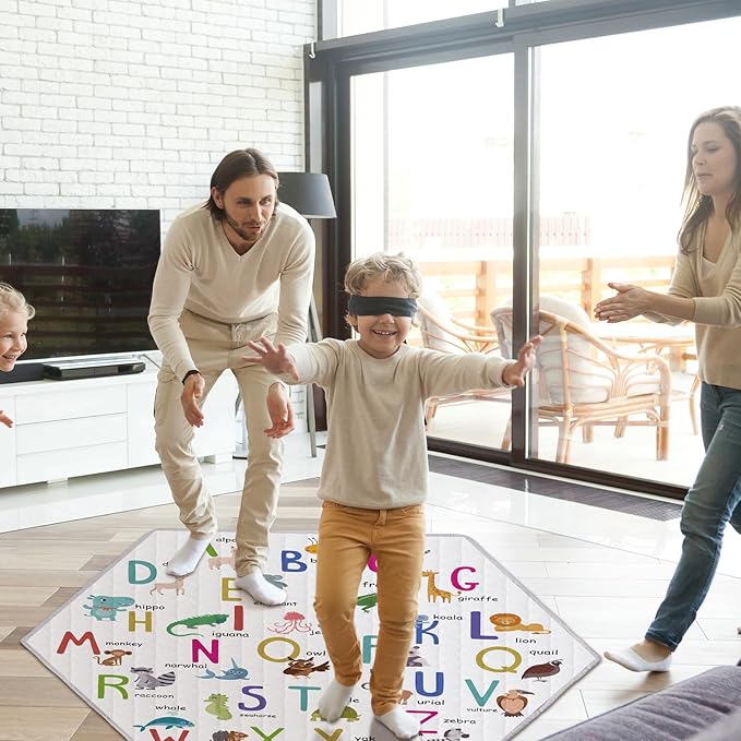 Funtery Woodland Animals Hexagon Playpen Mat Baby Play Mat Foldable Soft Nursery Rug Portable Baby Playmat Washable Comfortable Hexagon Playpen Mattress for Floor Activity Room Indoor Outdoor (Fresh)