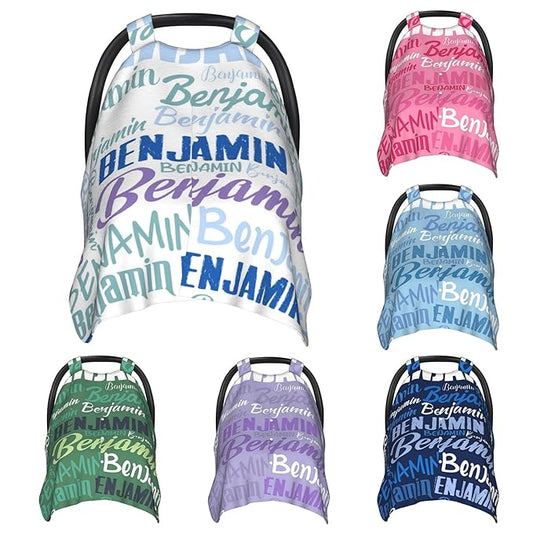 Personalized Baby Car Seat Canopy for Babies, Custom Name Baby Car Seats Covers for Boys Girls, Opening Minky Nursing Breastfeeding Cover for Infant, Carseat Canopies for Newborn (White)