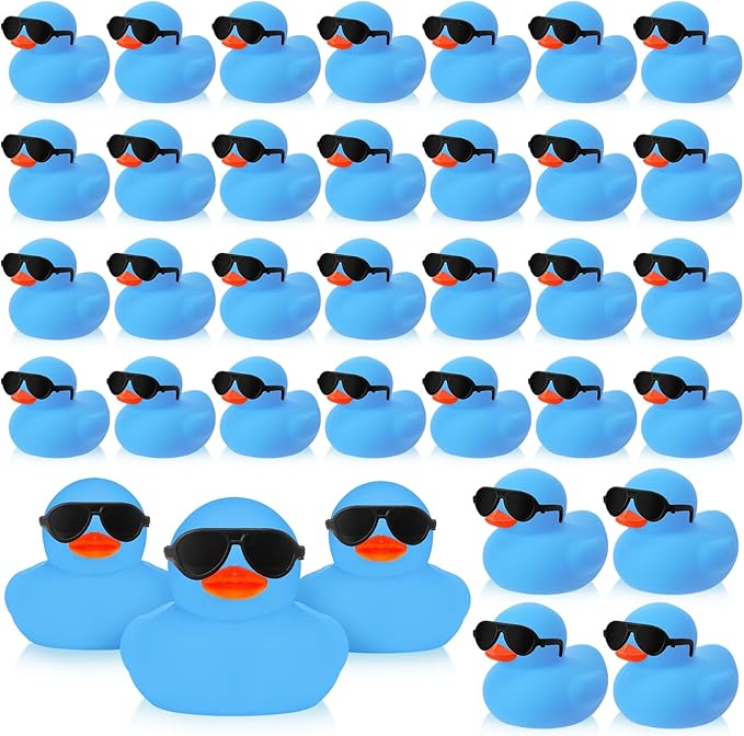 Sosation 36 Packs Mini Rubber Ducks with Sunglasses Sets 2.2 Inch Bath Squeaky Rubber Duckies Cute Float Bathtub Toys for Birthday Party Favors Class Carnival Prizes Car Decor(Blue)