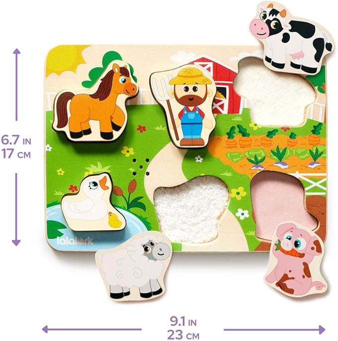 lalalark Musical Wooden Puzzles Toys, Tactile & Sound Farm Animal Toys for Baby 2-4, Montessori Educational Block Puzzles, Learning Toddler Kids Birthday Valentine Easter Gifts for Boys Girls