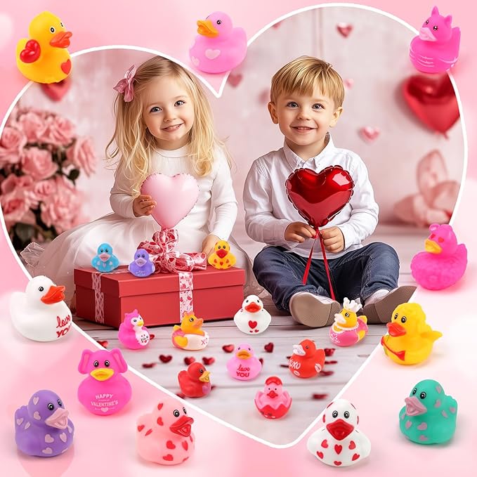 50 Pcs Rubber Duck, Valentines Ducks for Jeeps Ducking, Random Assortment Mini Rubber Duckie Toys for Kids Baby Bath Shower Toys Cute Heart Ducks for Party Favors Classroom