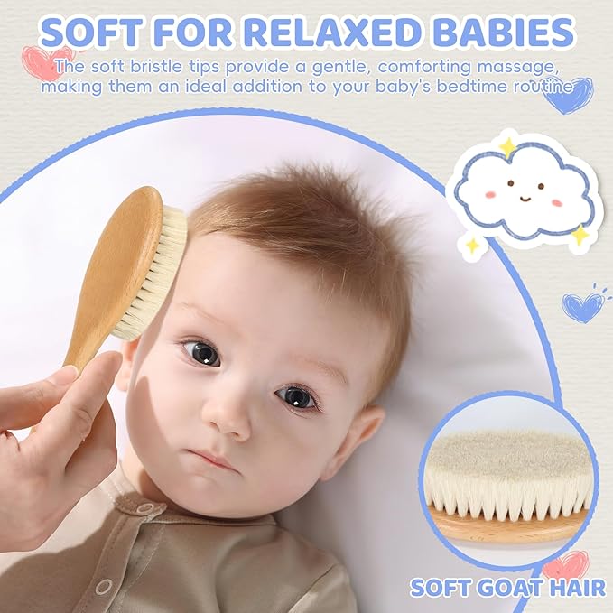 DEBETOOL 2-Pack Baby Hair Brush with Soft Bristles - Natural Wooden Baby Brush for Newborns & Infants Gentle Scalp, Perfect Baby Registry & Shower Gift