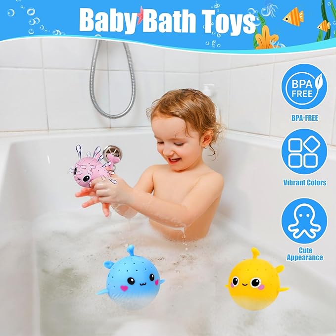 4 PCS Dolphins Water Balls, Sensory Stress Relief Floating Pool Toys for Kids, Water Splash Balls Toddler Swim & Bath Toys, Christmas Goodie Bag Fillers for Babies
