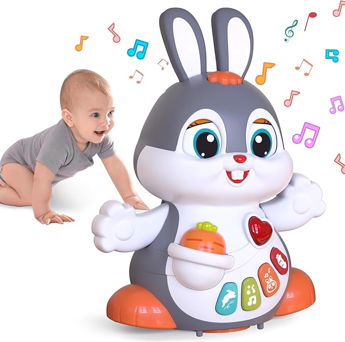 MOONTOY Easter Bunny Musical Toy for 1 +Year Old, Baby Crawling Toys 6 to 12 Months, Baby Easter Gifts for Girls Boys Dancing Toys for 6 7 8 9 10 12 18 Months, Baby Easter Basket Stuffers