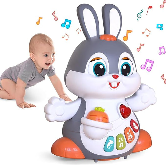 MOONTOY Easter Bunny Musical Toy for 1 +Year Old, Baby Crawling Toys 6 to 12 Months, Baby Easter Gifts for Girls Boys Dancing Toys for 6 7 8 9 10 12 18 Months, Baby Easter Basket Stuffers