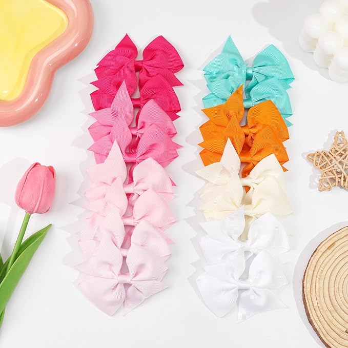 CÉLLOT 40pcs 3.5 inch Hair Bows for Girls Grosgrain Ribbon Toddler Hair Bows Alligator Clips for Baby Girls Kids Teens Back to School Hair Accessories in Pairs