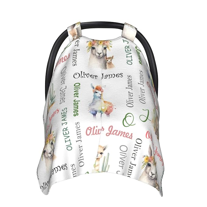 Personalized Winter Baby Car Seat Cover with Name Llama Winter Car Seat Cover for Baby Seat or Stroller Custom Infant Car Seat Covers Alpaca Minky Blankets Nursing Cover Breastfeeding Scarf