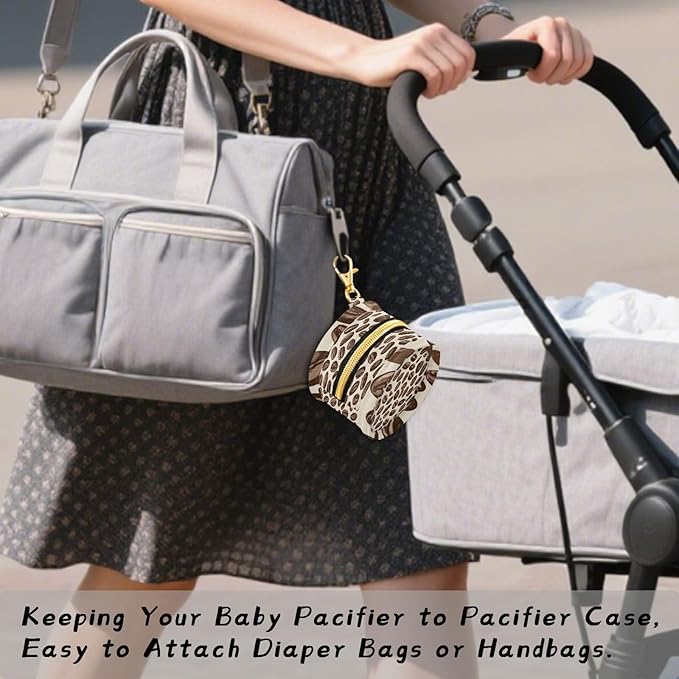 Pacifier Holder with Clip Pacifier Case for Diaper Bag Round Baby Pacifier Pouch Box Bag Portable Many Simple Coffee Beans