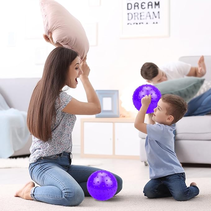 12PCS Bouncy Balls for Kids Toddlers, 7 Inch Sensory Balls Spiky Massage Stress Ball Bulk with Air Pump, Indoor Outdoor Sports Sensory Toys & Party Favors(Purple)