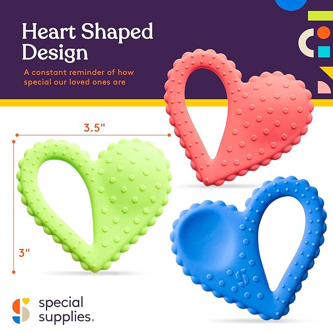 Special Supplies Teether Heart Spoon Oral Motor Therapy Tools, Textured Stimulation and Sensory Input Treatment for Babies and Toddlers, BPA Free Silicone, Dual Use Spoon Plus Teether