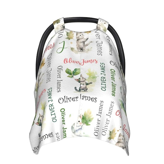 Custom Baby Car Seat Canopy Personalized Car Seat Covers with Name for Baby Boys Girls Customized Cat Nursing Breastfeeding Cover Infant Carseat Canopies Newborn Minky Baby Blanket