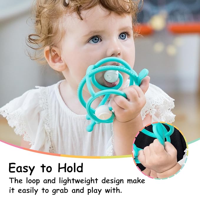 Mombella Teething Toys 6-12 Months, 2 in 1 Snail Baby Teether & Rattle Toys 3-6 Months, Silicone Infant Teethers for Babies 12-18 Months, Newborn Sensory Teething Toys, BPA Free Baby Chew Toy, Teal