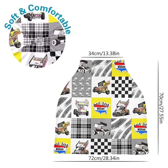 Personalized Baby Car Seat Cover for Babies, Custom Name Baby Car Seats Canopy for Boys Girls, Nursing Breastfeeding Stroller Covers for Infant Newborn, Shower Gift for Baby (Racing Car)