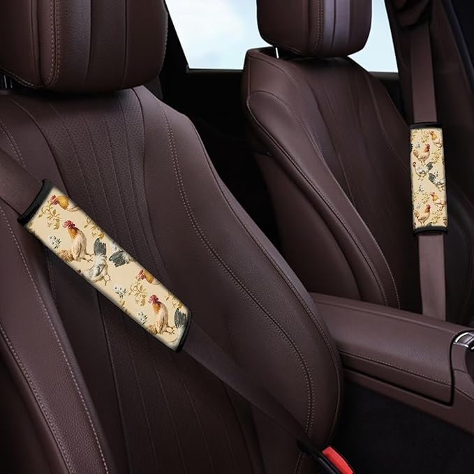 Car Seat Belt Cover 2pc Shoulder Strap Cover Pad Adjustable Cover Cushion Pad for Adults Standard Size Car Interior Decor Chicken Flower