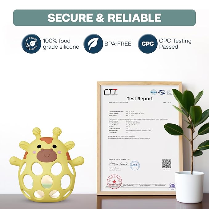 Giraffe Baby Teether with Pacifier Clip - 3 in 1 Teething Toy, Rattle & Clip Set, Food Grade Silicone BPA Free, Baby Teething Toys 3-6 Months, Baby Toys 6-12 Months