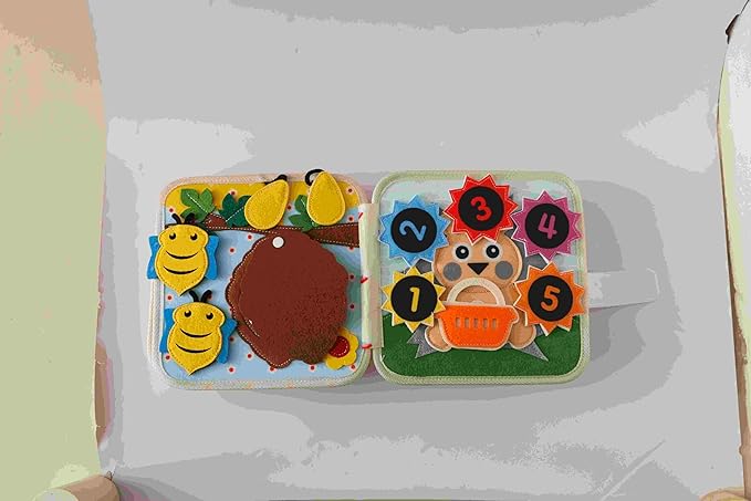 GOODMOM Bee Sensory Busy Book for Toddlers1-3 – Quiet Book with Fun Mirror, 10 Pages Interactive Activities, Educational Travel Toy, Gifts for Boys & Girls