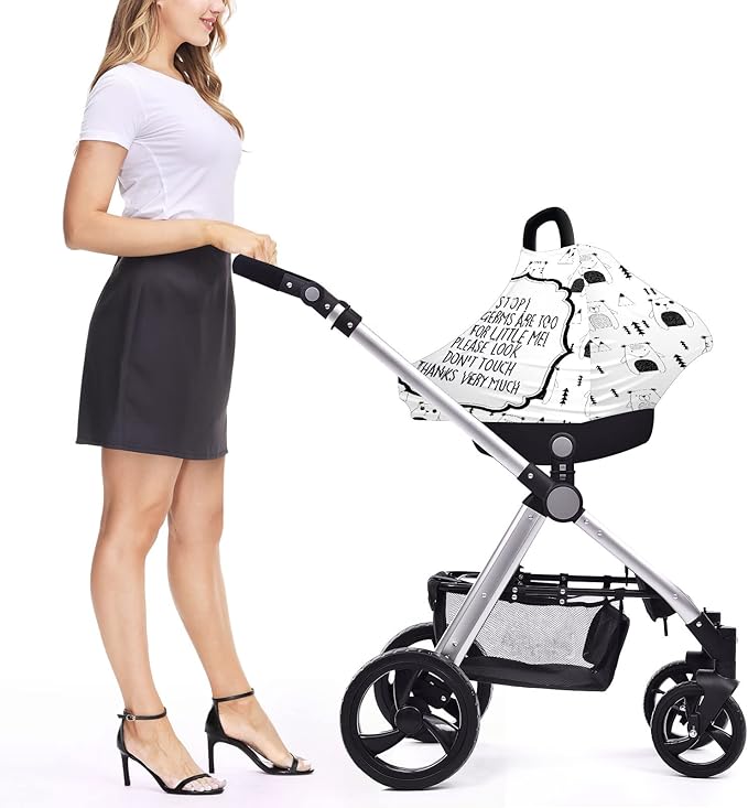 Baby Car Seat Stroller Covers - Don't Touch Cute Bear Nursing Cover - Soft, Breathable, Stretchy - For Boys & Girls
