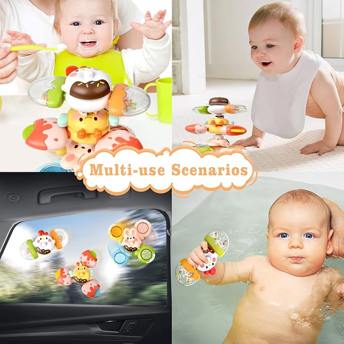 Suction Cup Spinner Toy for Baby, 12 PCS DIY Stackable Spinning Dimple Fidget Bath Toy, Sensory Detachable Window Suction Toys for Toddlers Girls Boys Christmas Birthday Gifts
