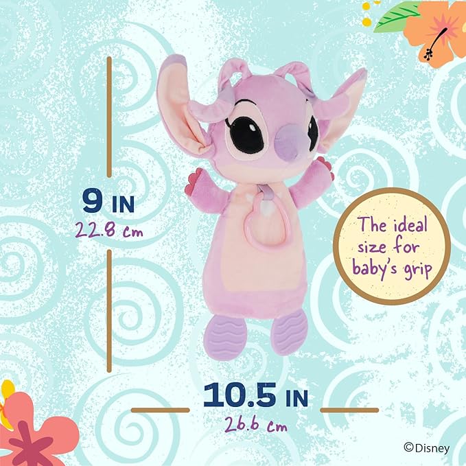 Kids Preferred Disney Baby Lilo and Stitch Angel Teether Plush Toy Crinkle Cloth for Newborn Baby Boys and Girls 10 inches