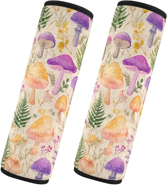 2 Pack Seatbelt Covers Seat Belt Cover Pad for Adults Boys Girls Car Seat Strap Covers Pads Cushion Universal Shoulder Strap Pad Protector for Backpack Camera Bag 10x7.7Inch Mushroom Colorful Pattern