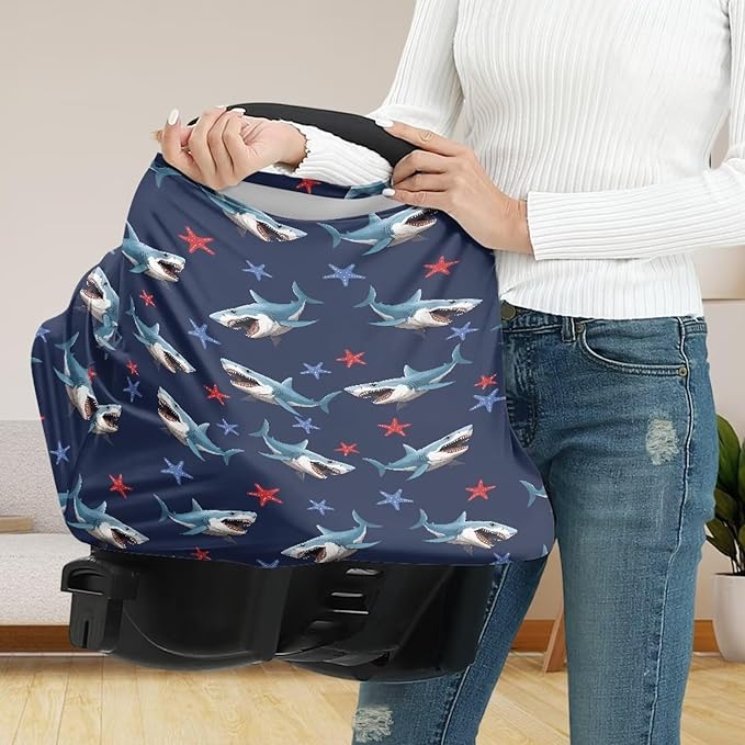 AFPANQZ Shark Design Baby Car Seat Cover Canopy and Nursing Cover Infant Car Canopy Spring Autumn Winter Snug Warm Breathable Windproof Open Peep Top Universal Fit