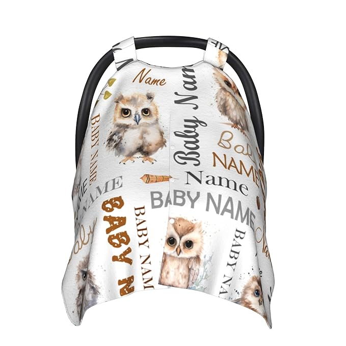 Personalized Baby Car Seat Cover Winter Custom Minky Carseat Cover Boy Girls with Name Owl Carseat Canopy Customized Car Seat Canopy Infant Carrier Covers Nursing Cover Toddler Blanket